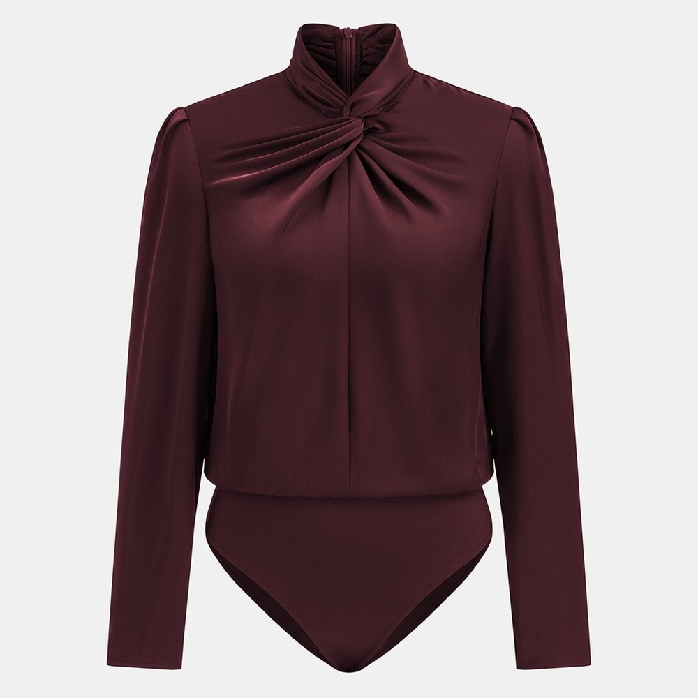 Commense Burgundy Satin Bodysuit Size XS NWT